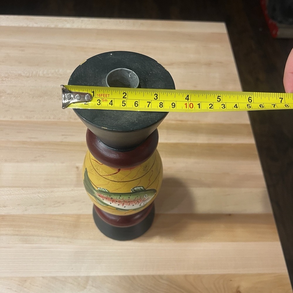 Whimsical Hand-Painted Pillar Candle Holder, Fish, Philippines, Wood, Cracked - Picture 6 of 10
